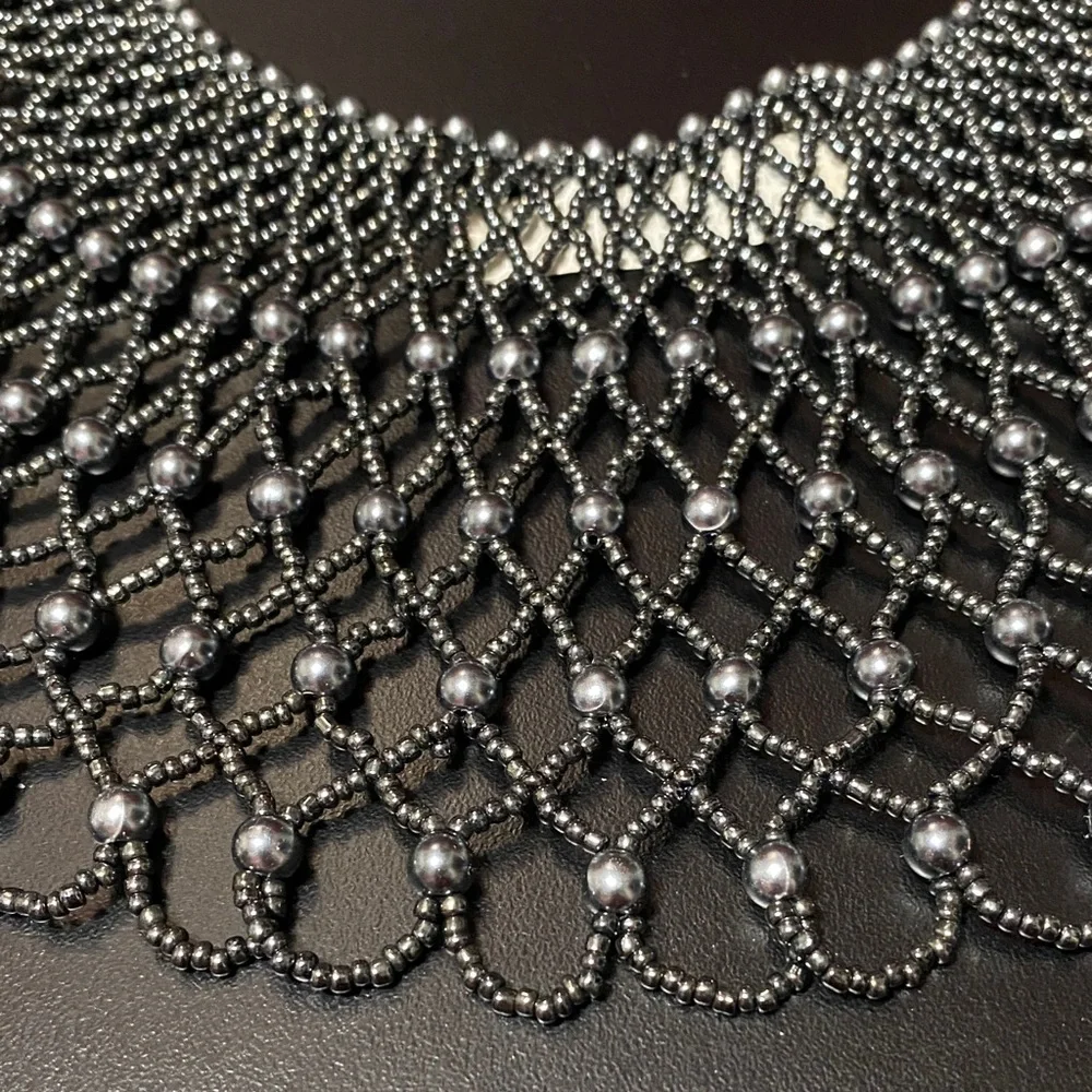 Elegant Brownstone vintage grey breaded collar Necklace